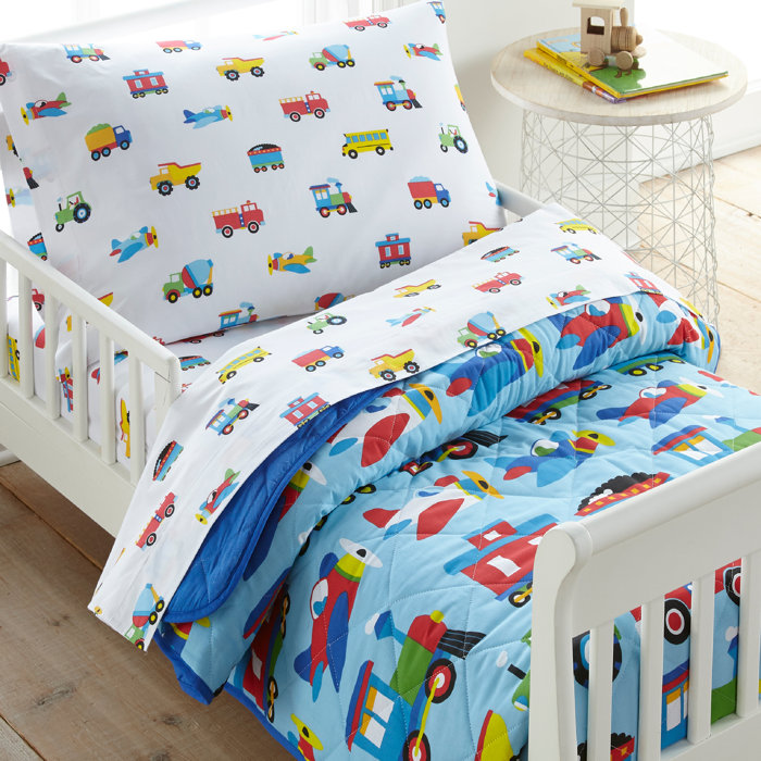 Wildkin Trains, Planes, and Trucks Cotton 4 Piece Toddler Bedding Set